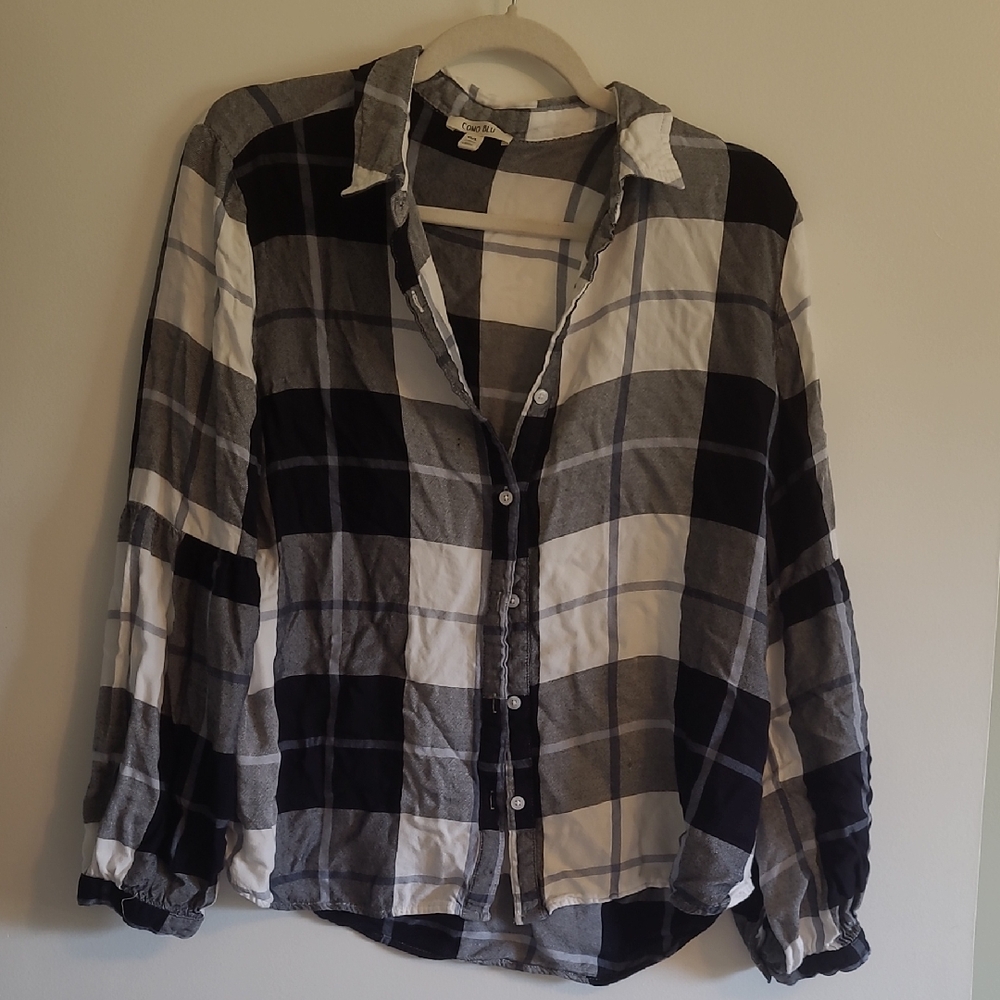 Black and White Plaid Button-Up Shirt
